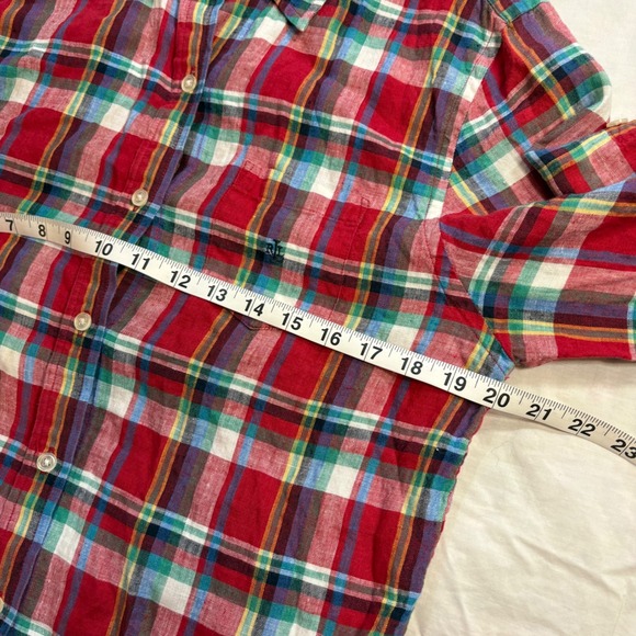 Lauren Ralph Lauren Petite Plaid Linen Button Down Shirt Red Green Blue Size M - Picture 7 of 8